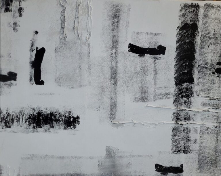 Peinture abstraite noir et blanc Derrière ton silence par Loïc Claude